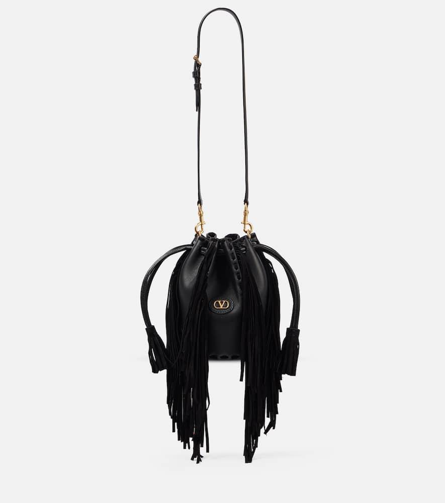 valentino garavani nellcôte small fringed leather bucket bag