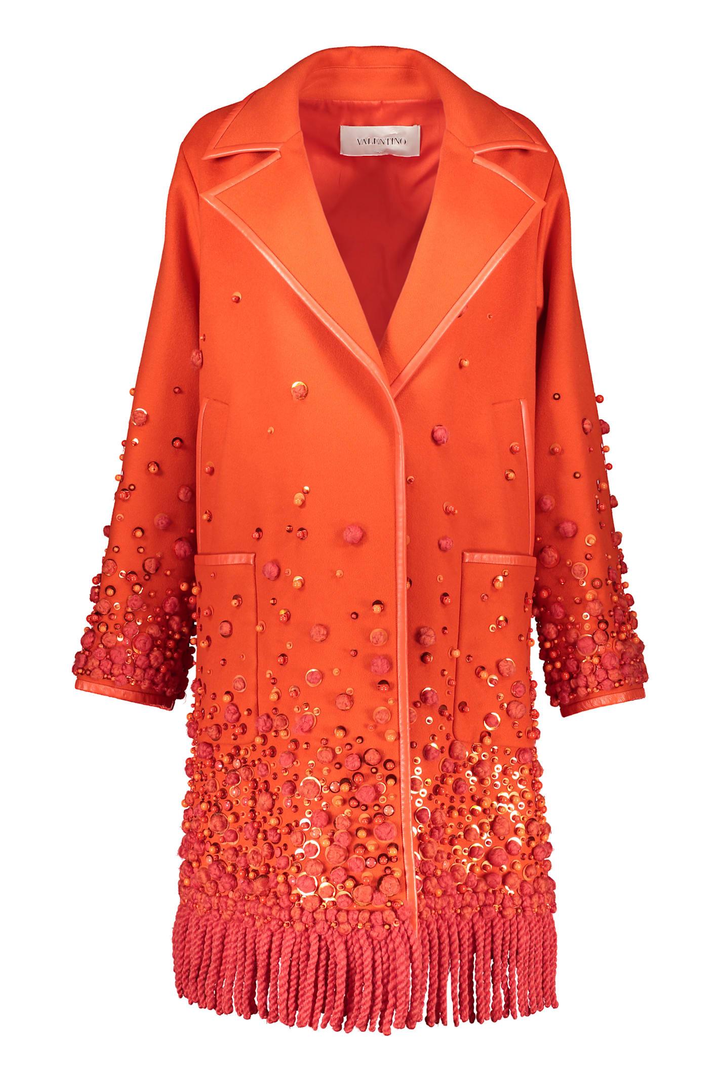 valentino garavani orange coat with fringes