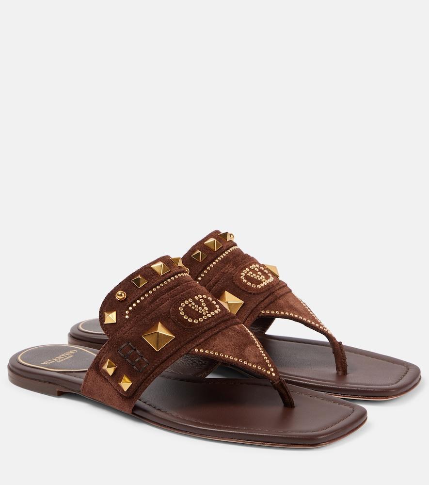 valentino garavani plaster caster studded suede thong sandals