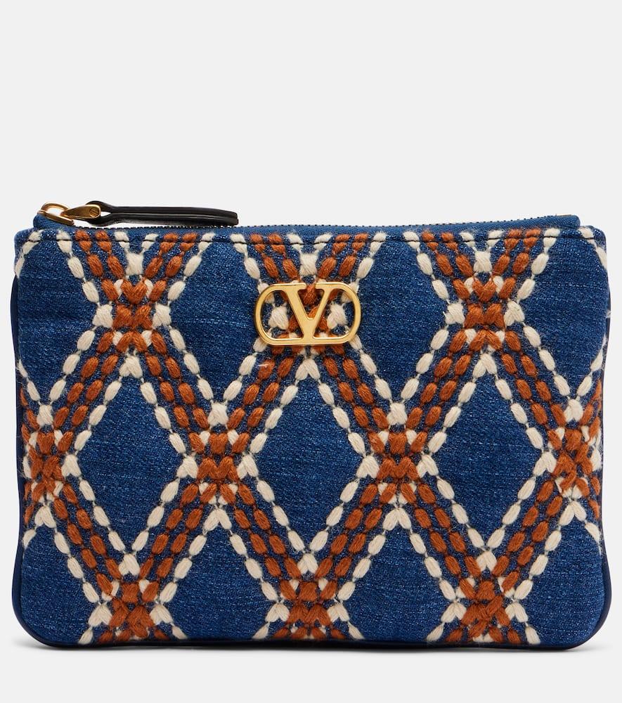 valentino garavani quiltie 67 embroidered denim pouch