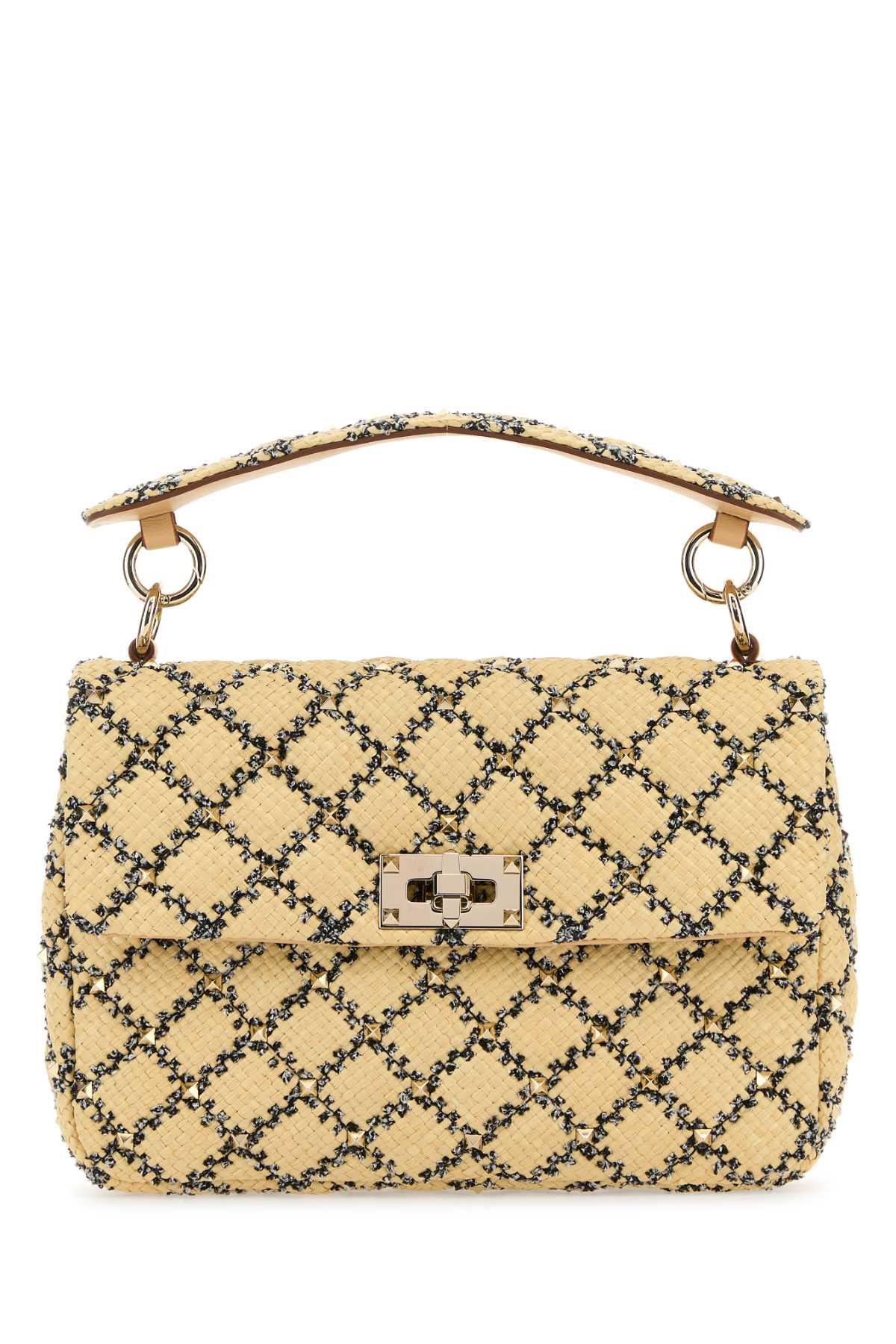 valentino garavani raffia rockstud handbag
