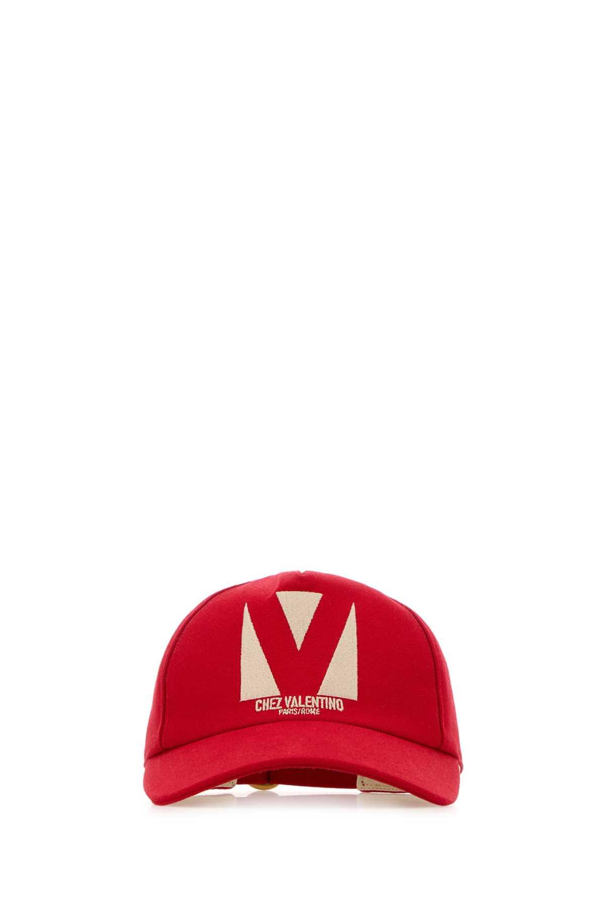 valentino garavani red cotton baseball cap