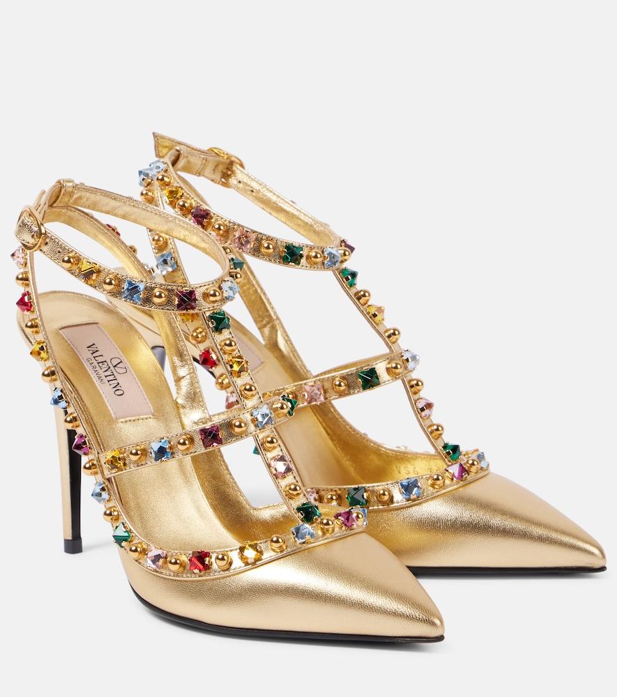 valentino garavani rockstud 100 embellished leather pumps