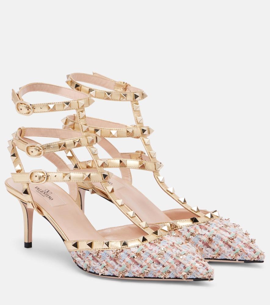 valentino garavani rockstud 65 tweed and leather pumps