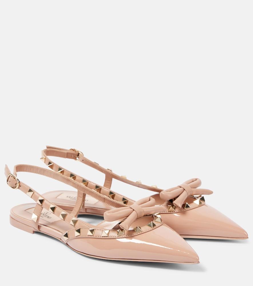 valentino garavani rockstud bow patent leather slingback flats
