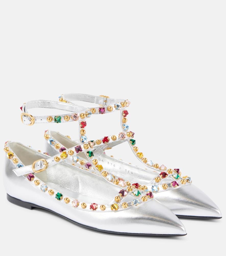 valentino garavani rockstud embellished leather ballet flats