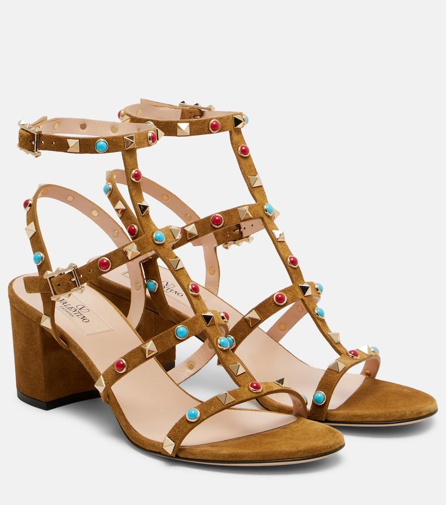 valentino garavani rockstud embellished suede sandals
