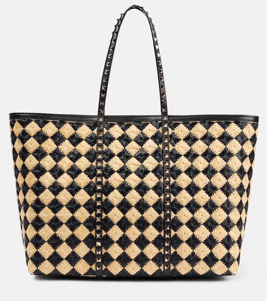 valentino garavani rockstud large checked tote bag