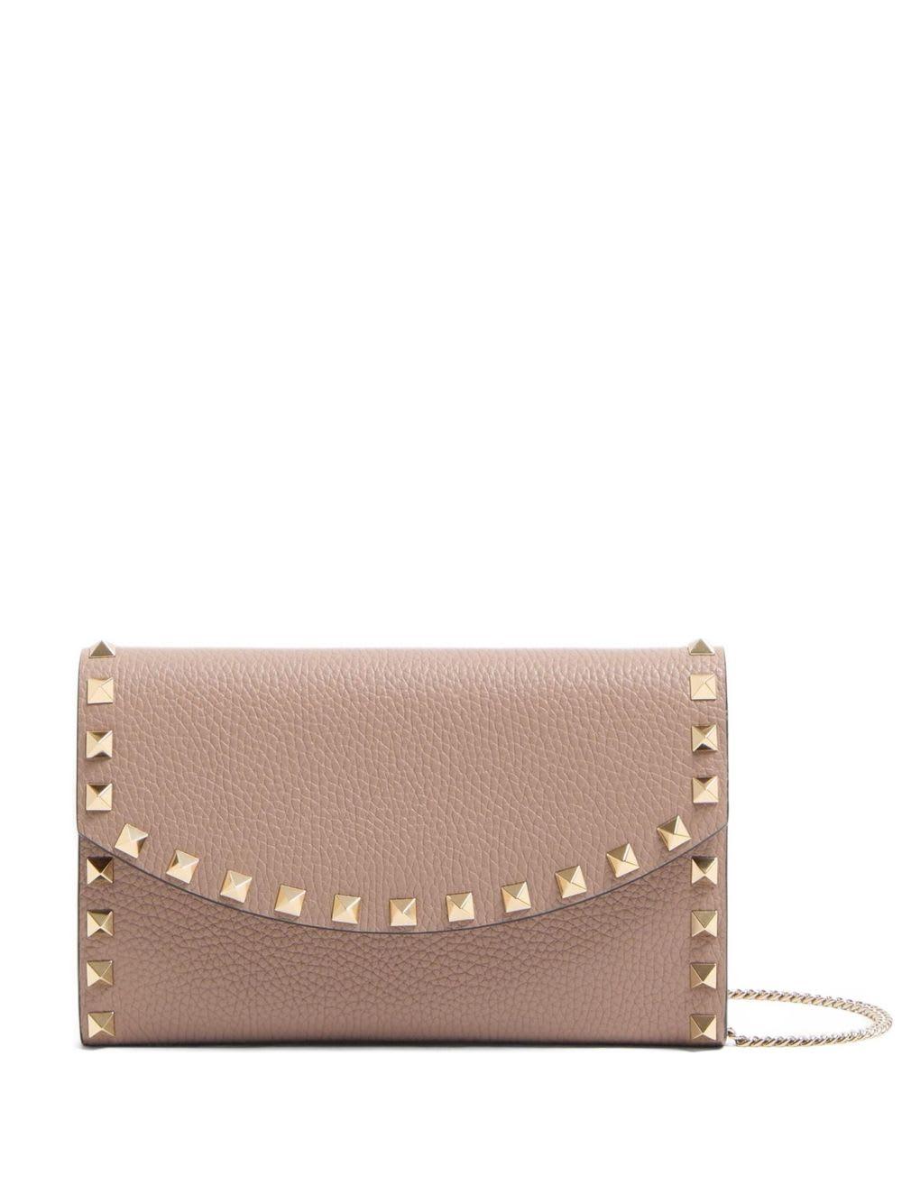 valentino garavani rockstud leather wallet on chain