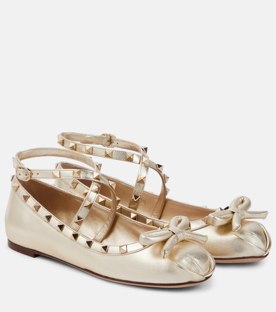 valentino garavani rockstud metallic leather ballet flats