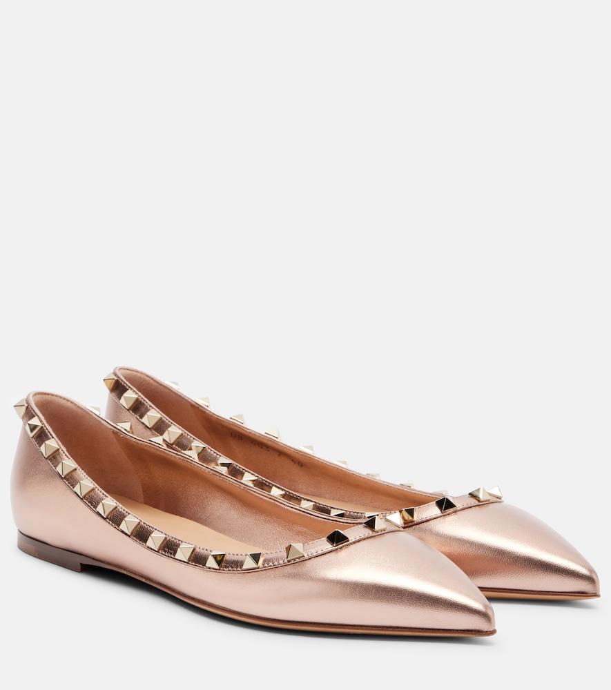 valentino garavani rockstud metallic leather ballet flats