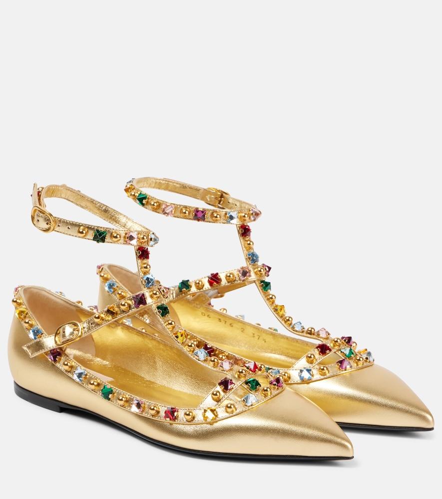 valentino garavani rockstud metallic leather ballet flats