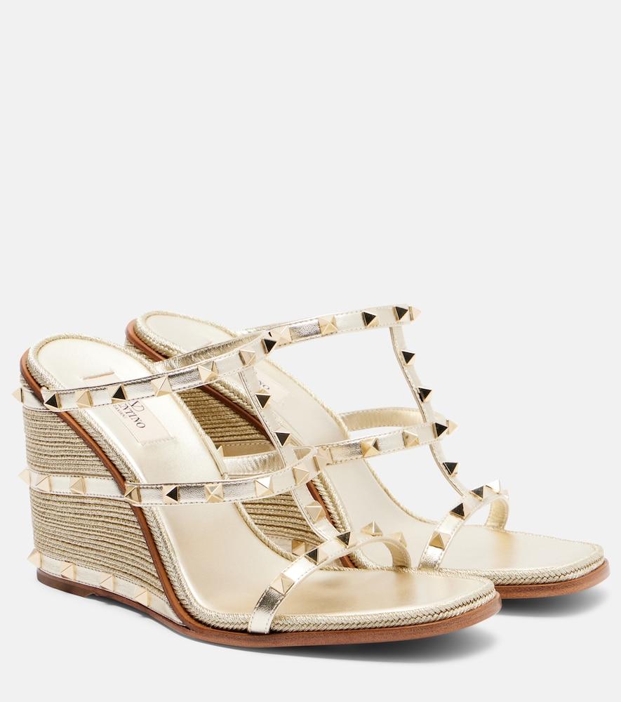 valentino garavani rockstud metallic leather espadrille wedges