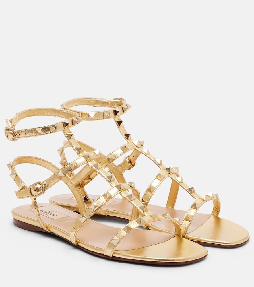 valentino garavani rockstud metallic leather sandals