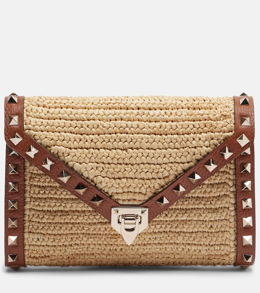 valentino garavani rockstud mini raffia shoulder bag