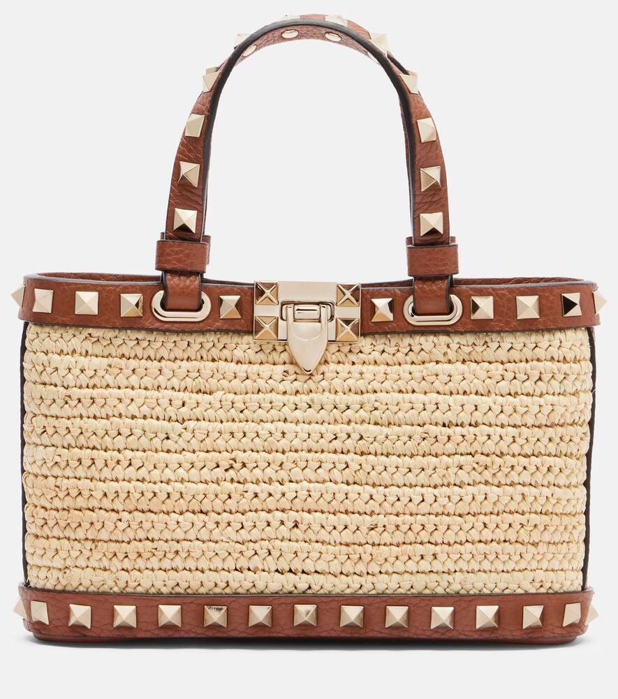 valentino garavani rockstud mini raffia tote bag