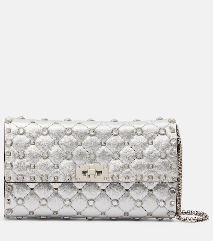 valentino garavani rockstud spike metallic leather shoulder bag