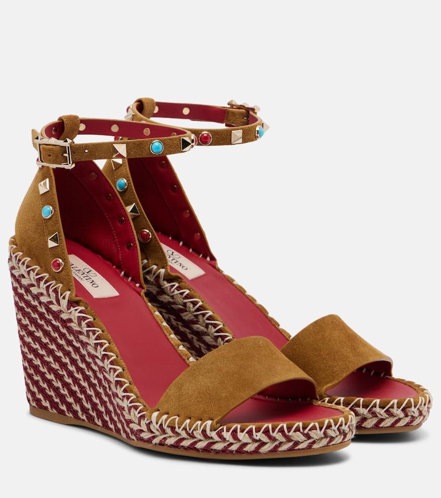 valentino garavani rockstud suede wedge sandals