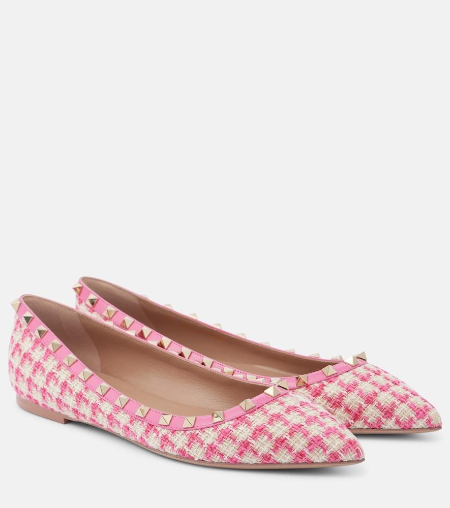valentino garavani rockstud tweed ballet flats