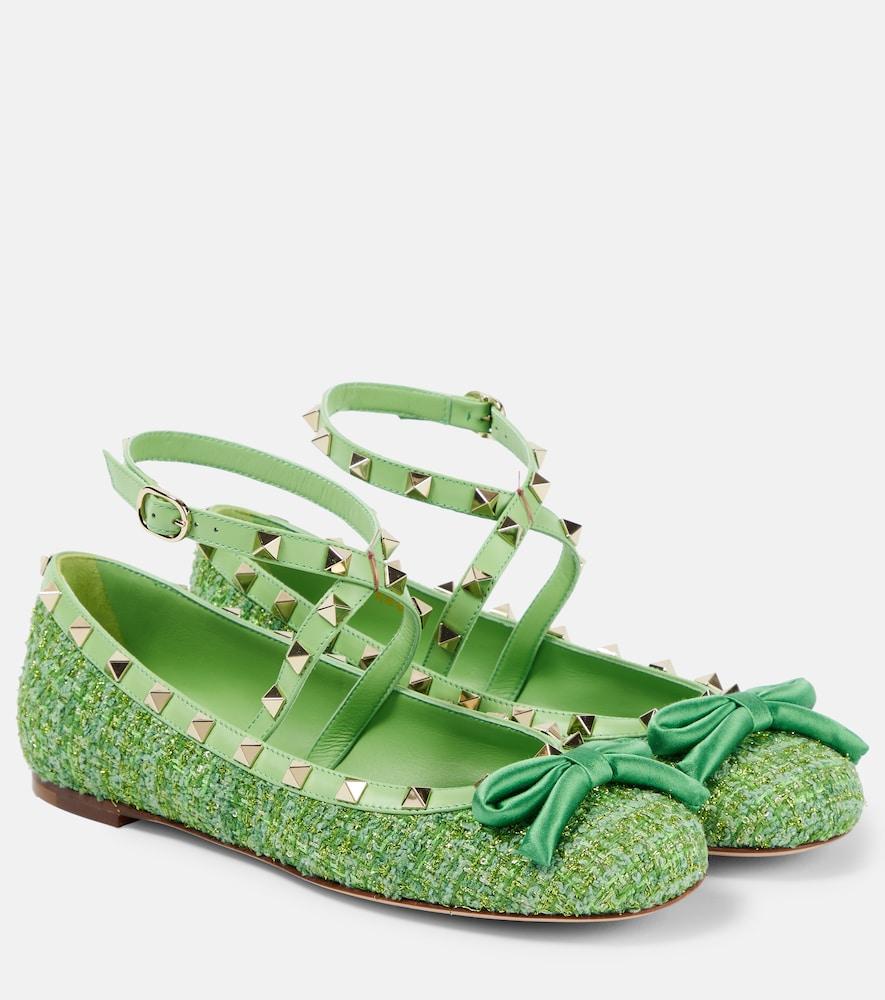 valentino garavani rockstud tweed lamé ballet flats