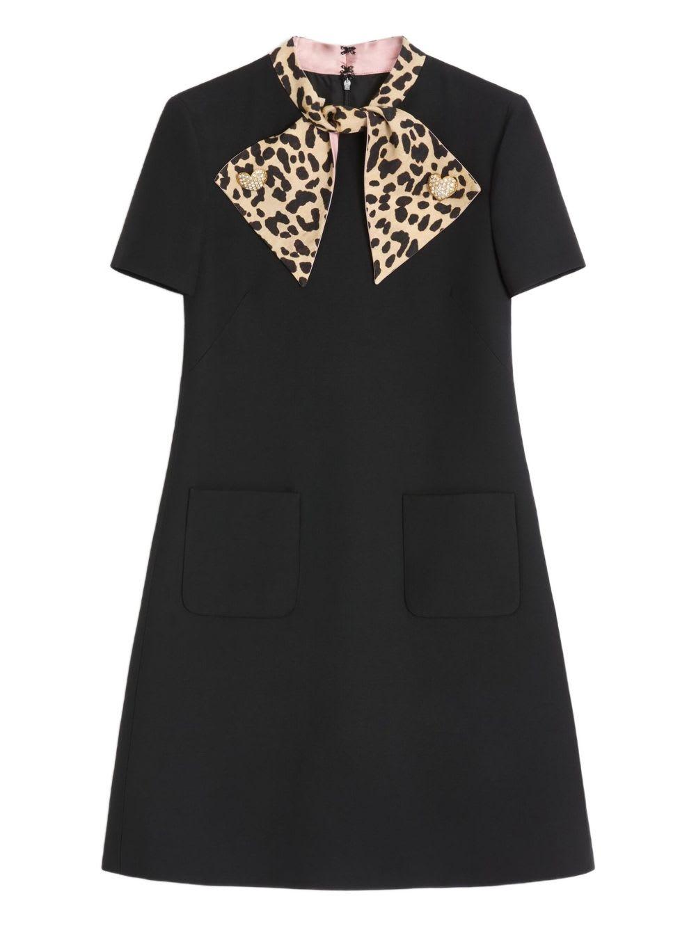 valentino garavani short-sleeve dress with black leopard bow