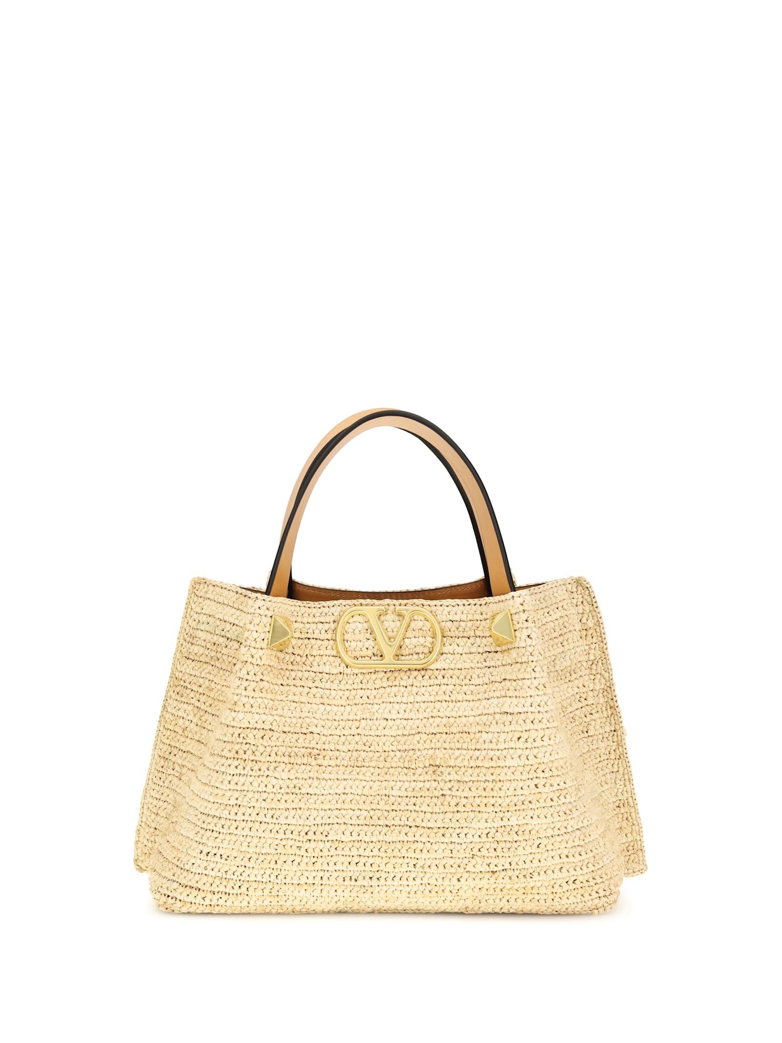 valentino garavani small raffia tote bag
