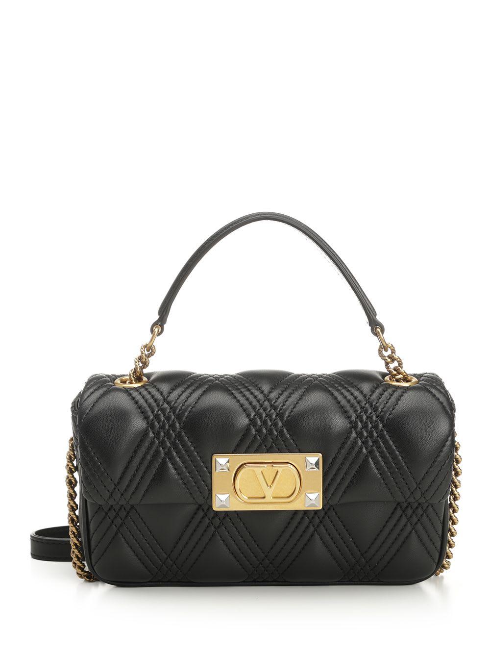 valentino garavani small top handle bag quiltie 67 nappa deluxe/a. brass logo-pall. studs-ant