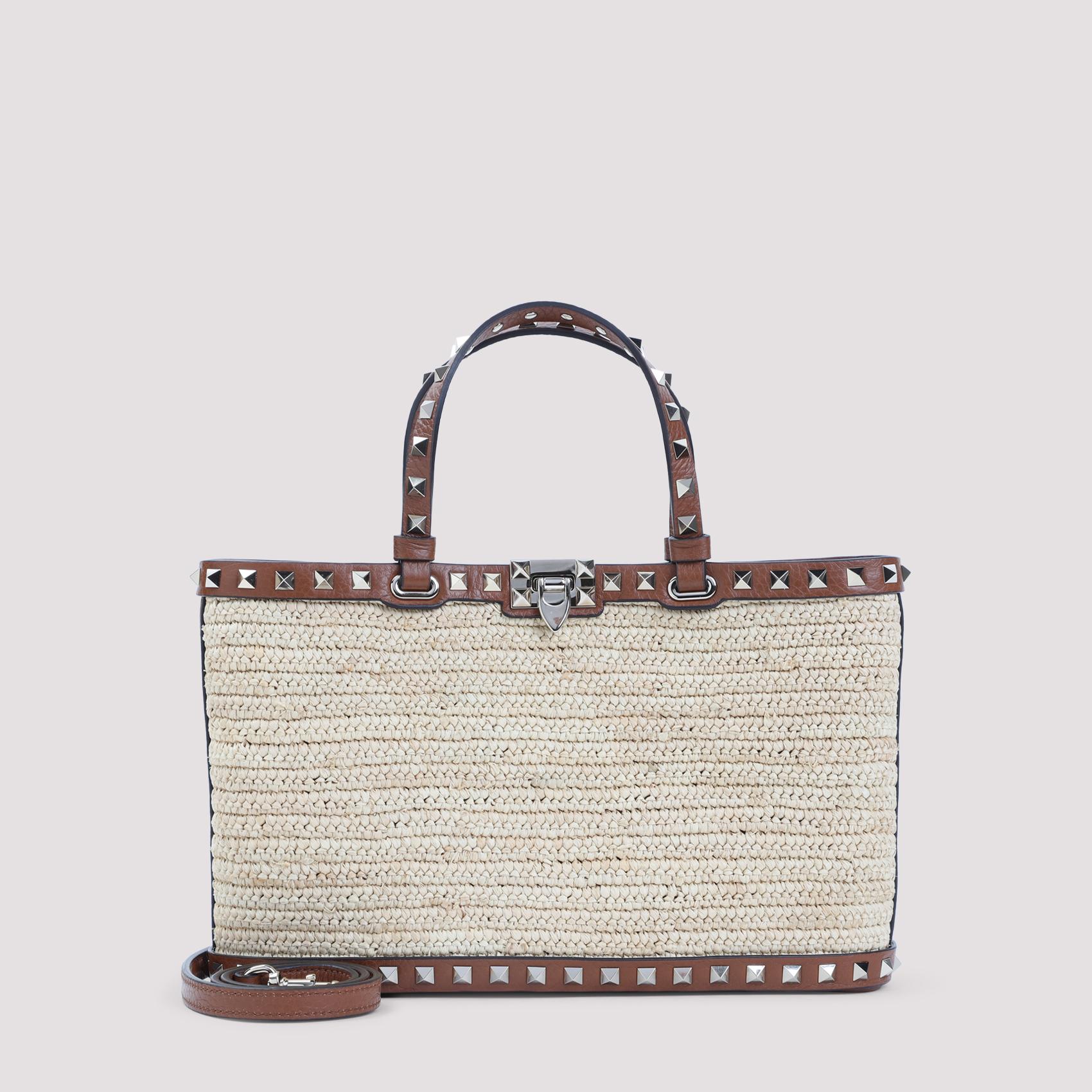 valentino garavani small tote bag nude & neutrals straw leather - women