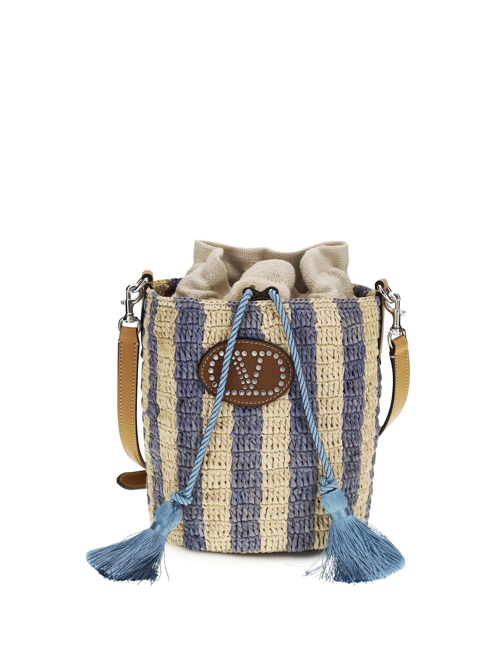 valentino garavani striped raffia bucket bag