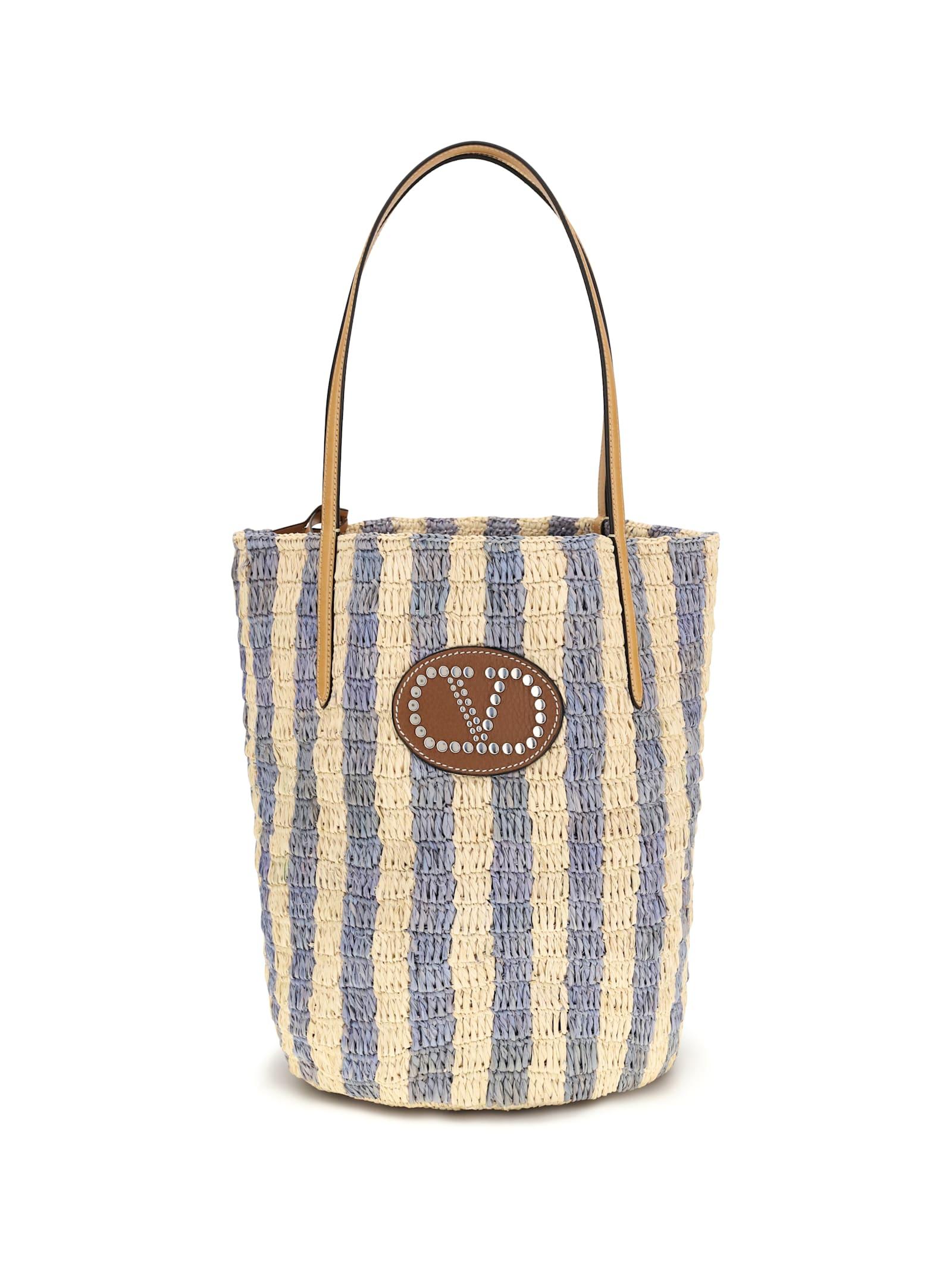 valentino garavani striped raffia bucket bag