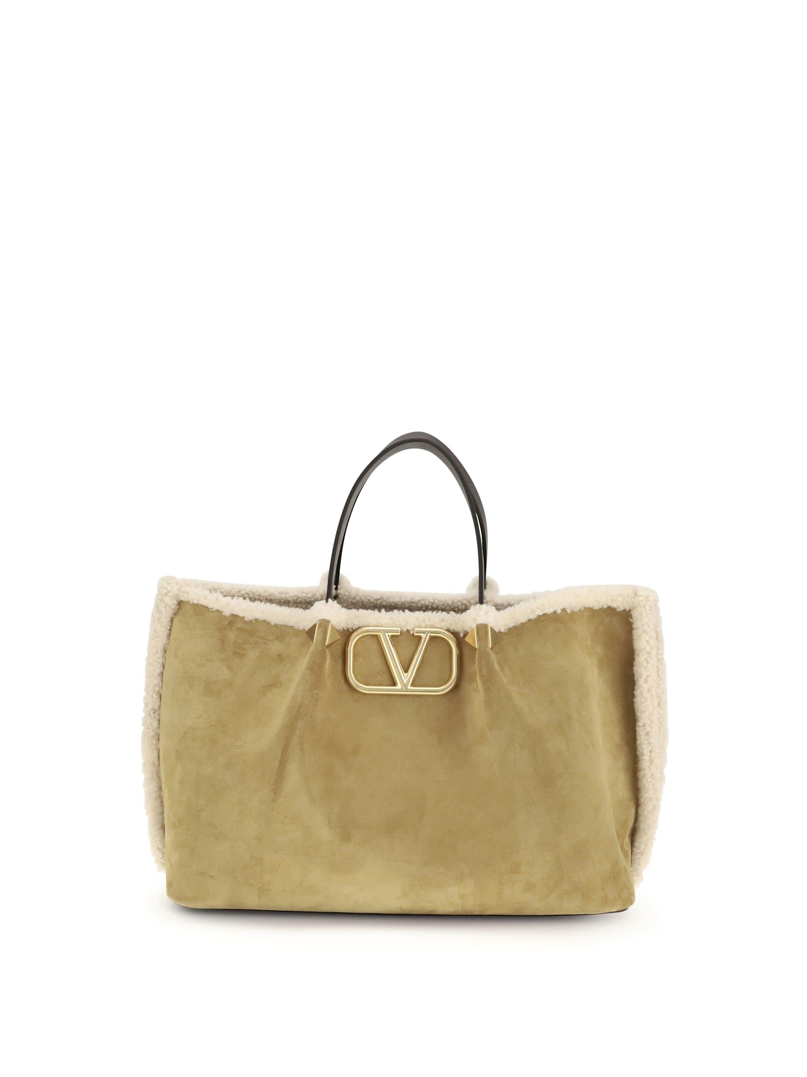 valentino garavani suede and sheepskin medium tote bag