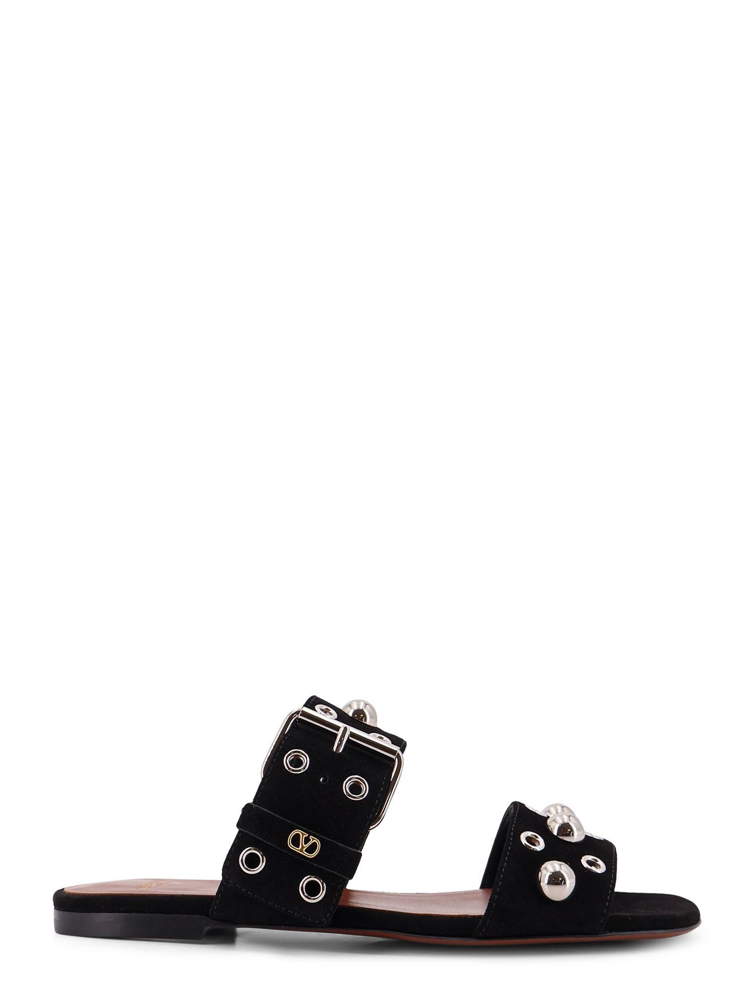 valentino garavani suede sandals with side metal vlogo
