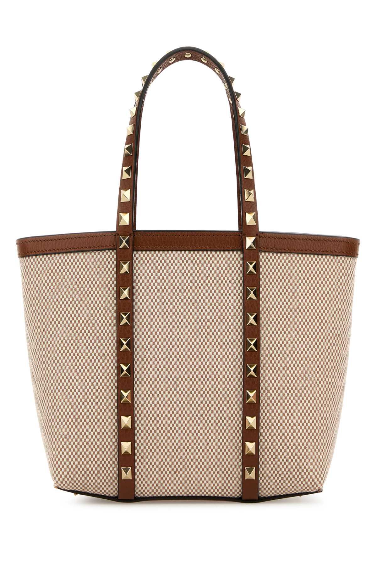 valentino garavani two-tone canvas medium rockstud handbag