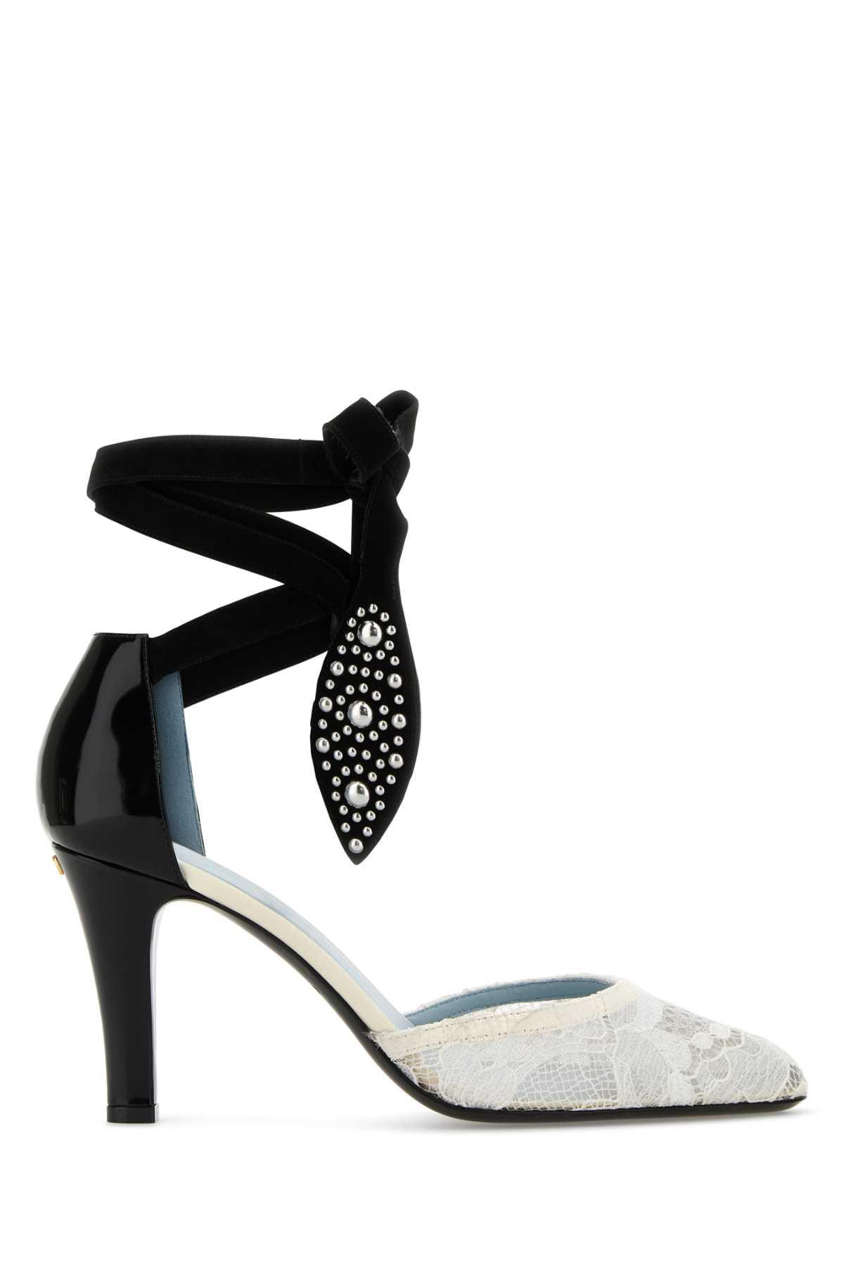 valentino garavani two-tone lace and leather foliefoliage pumps