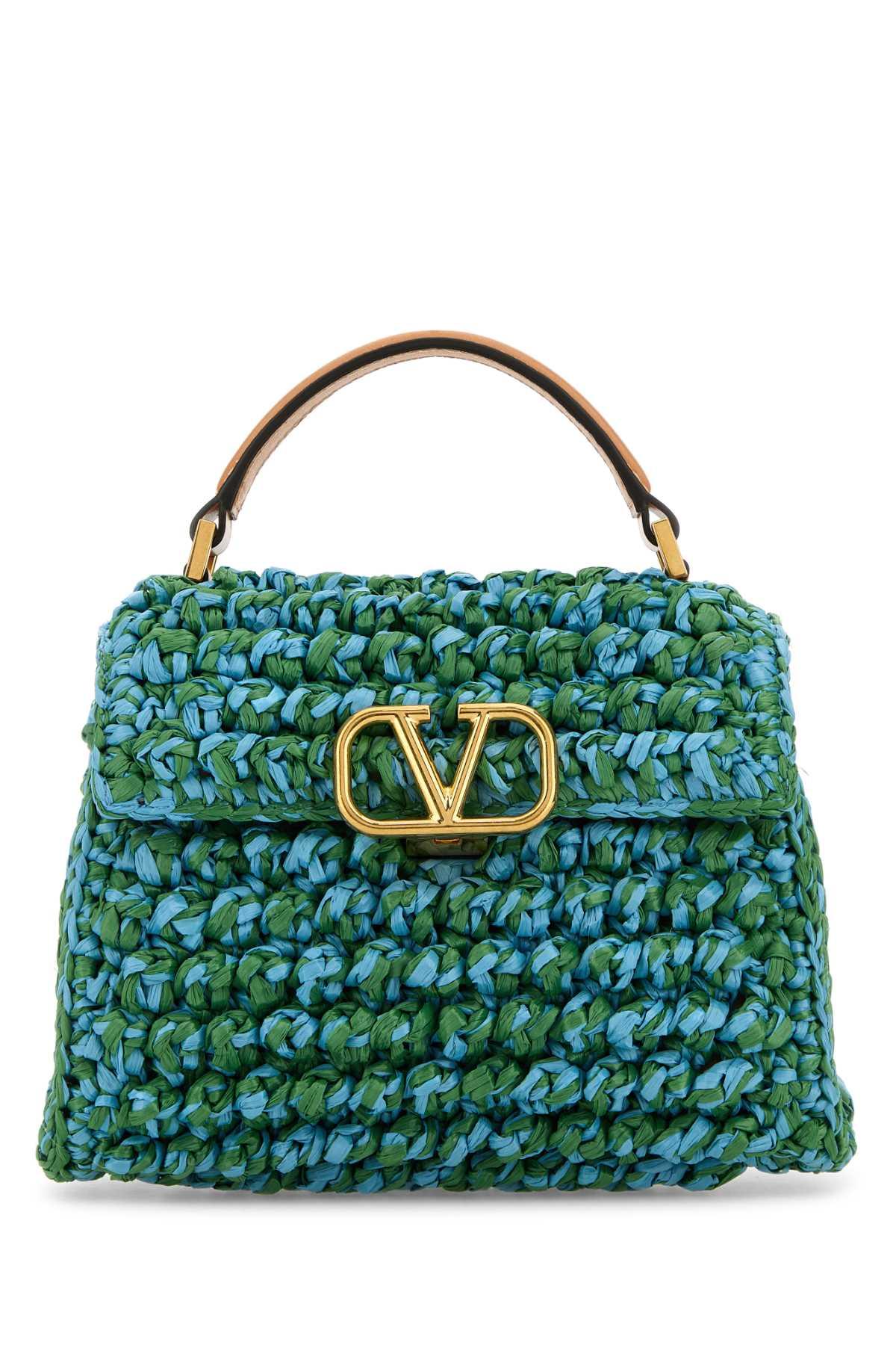 valentino garavani two-tone raffia vsling handbag