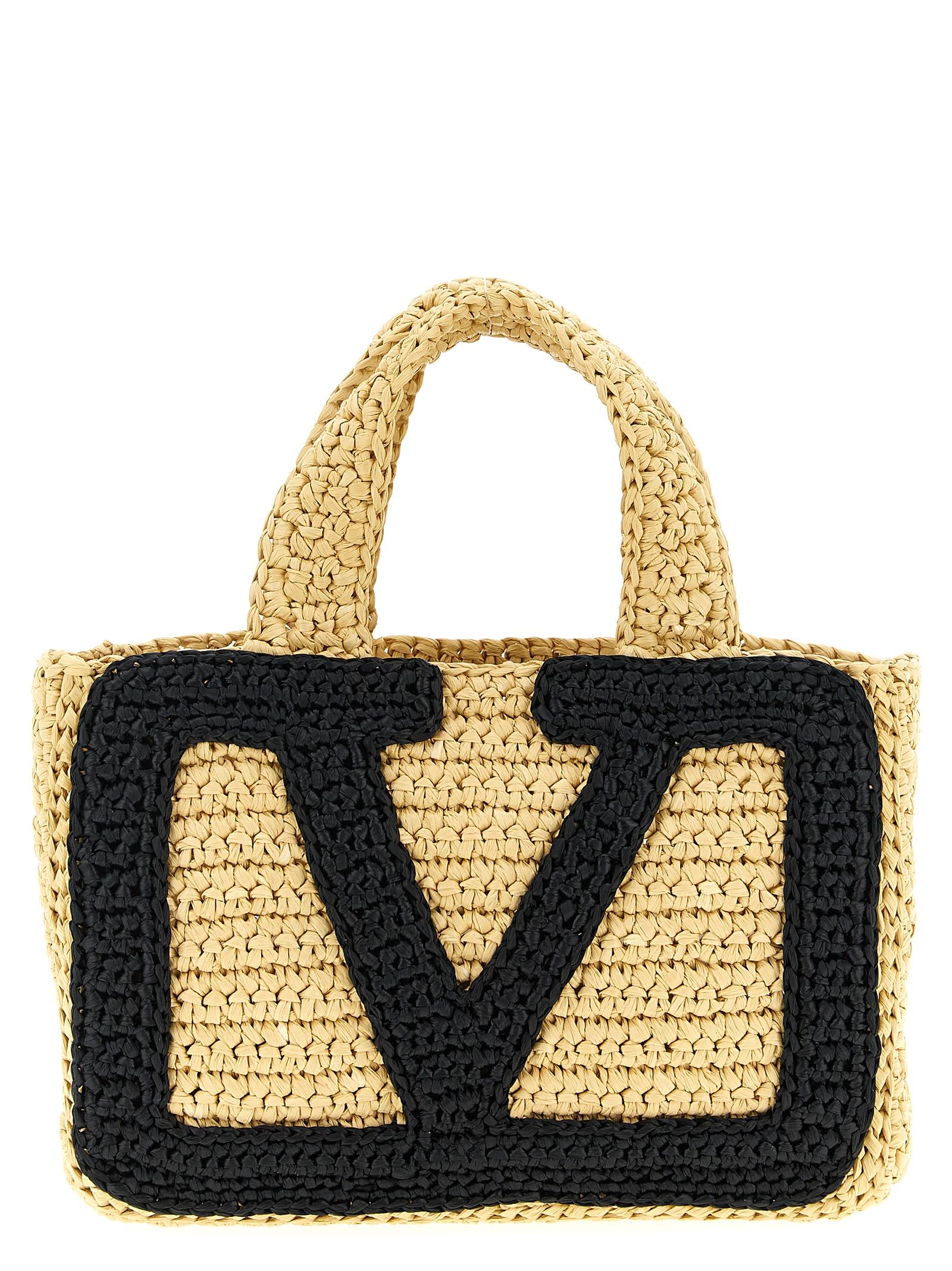valentino garavani valentinogaravani vivasuperstar small shopping bag beige viscose tote - women