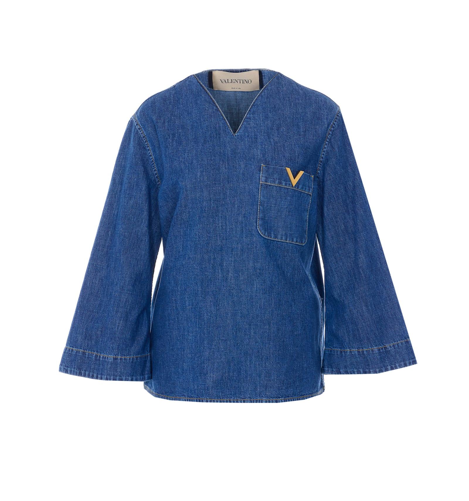 valentino garavani vgold logo denim shirt
