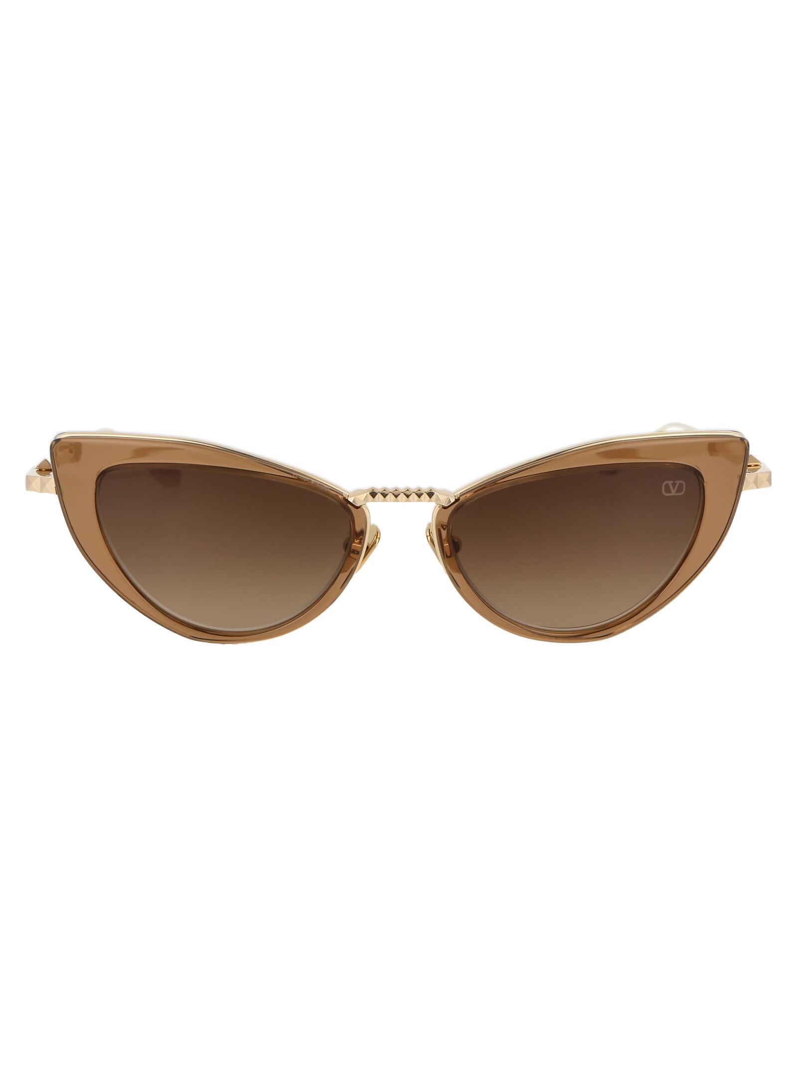 valentino garavani viii light gold crystal medium brown w/ dark to titanium sunglasses - women