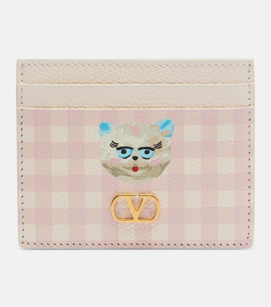 valentino garavani vlogo checked leather card holder
