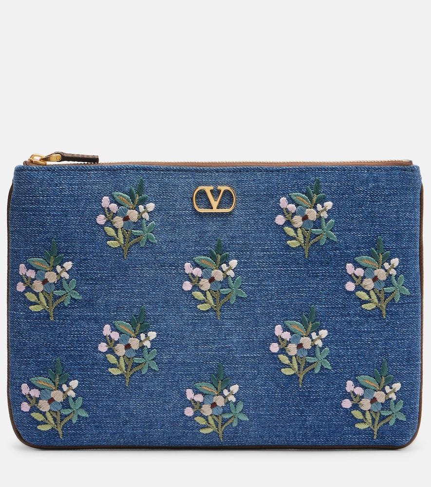 valentino garavani vlogo embroidered denim pouch