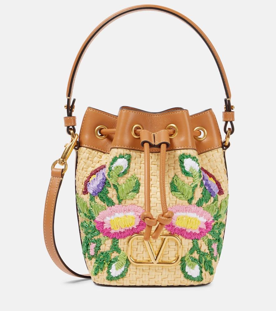 valentino garavani vlogo floral embroidered bucket bag