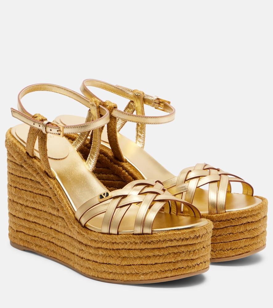 valentino garavani vlogo leather espadrille wedges