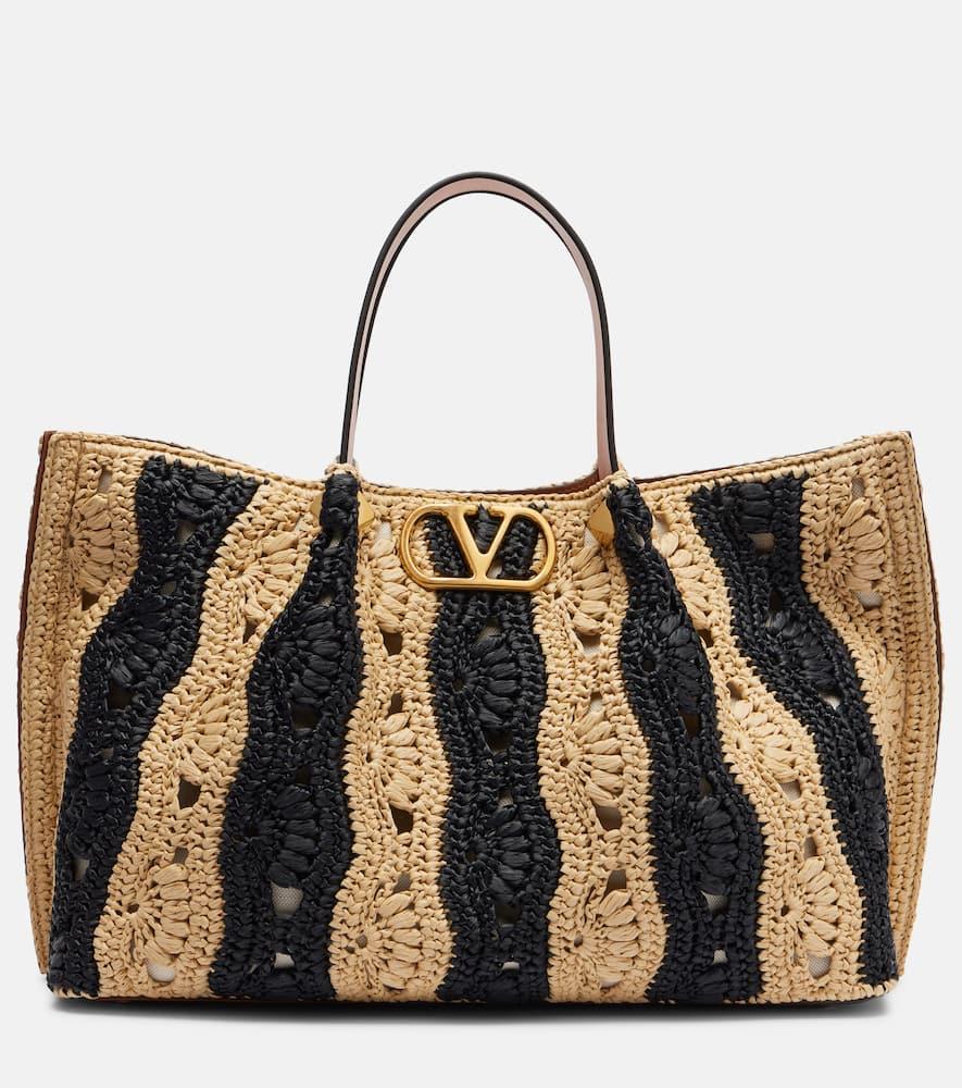valentino garavani vlogo medium raffia tote bag