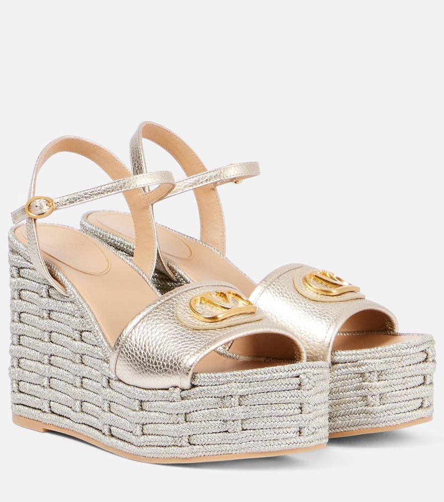 valentino garavani vlogo metallic leather wedge sandals