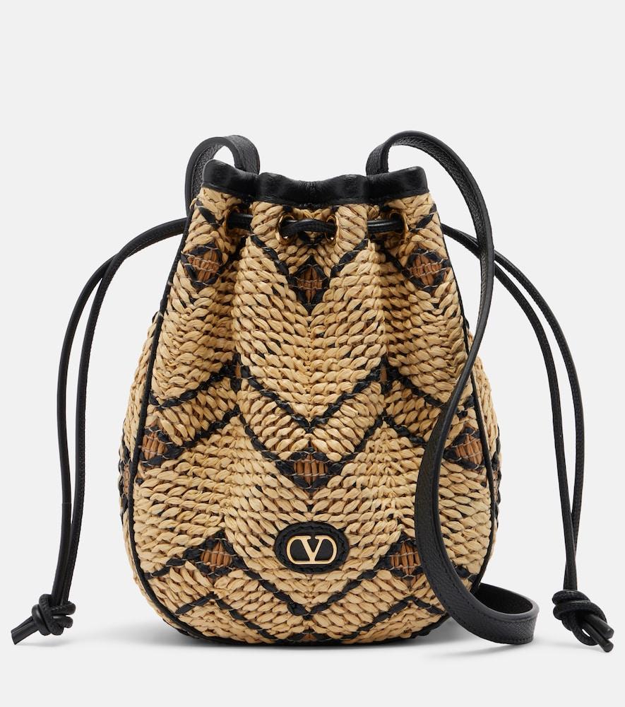 valentino garavani vlogo mini raffia bucket bag