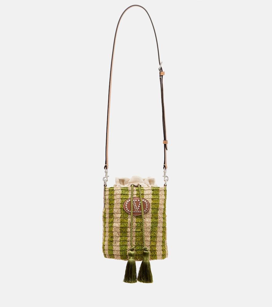 valentino garavani vlogo mini striped raffia tote bag