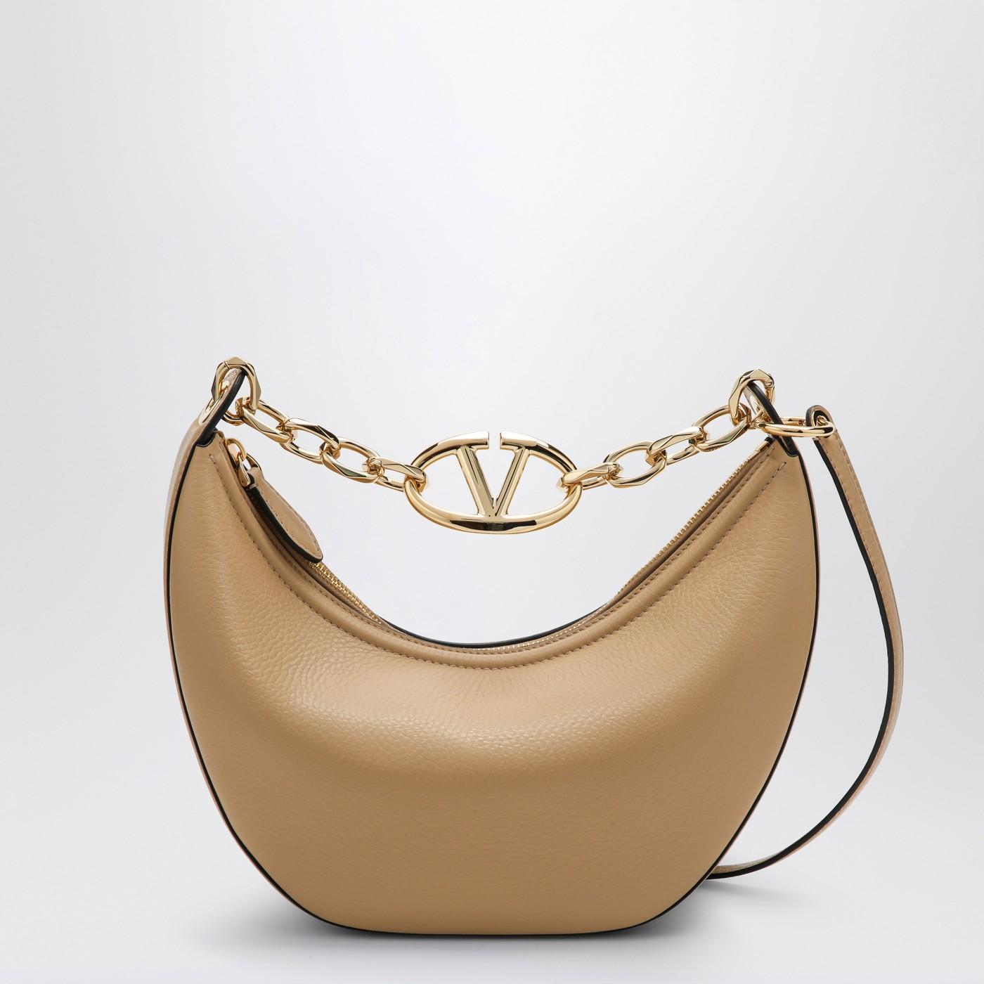 valentino garavani vlogo moon cappuccino-coloured small hobo bag