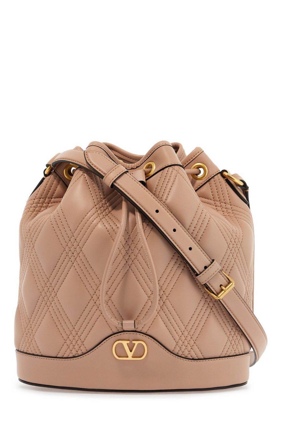 valentino garavani vlogo plaque drawstring quilted shoulder bag