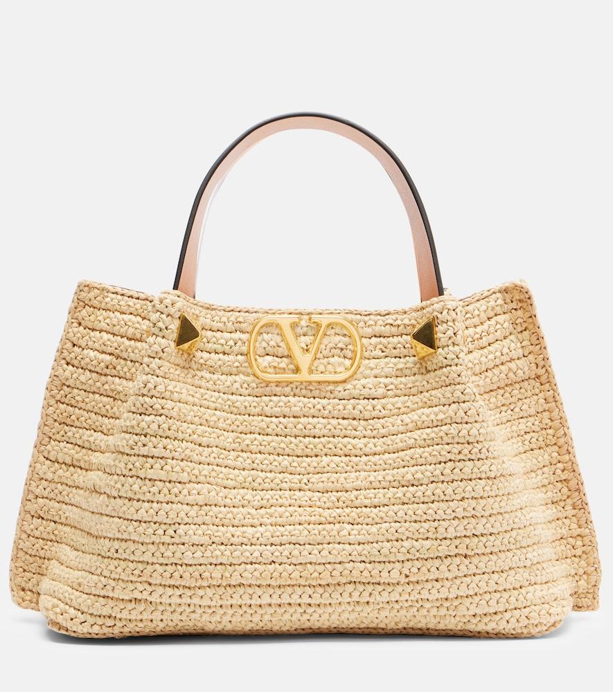 valentino garavani vlogo small raffia tote bag