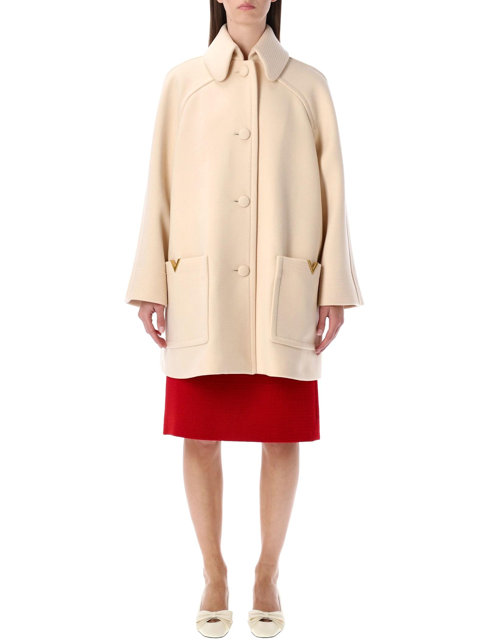 valentino garavani wool drap peacoat with v gold detail